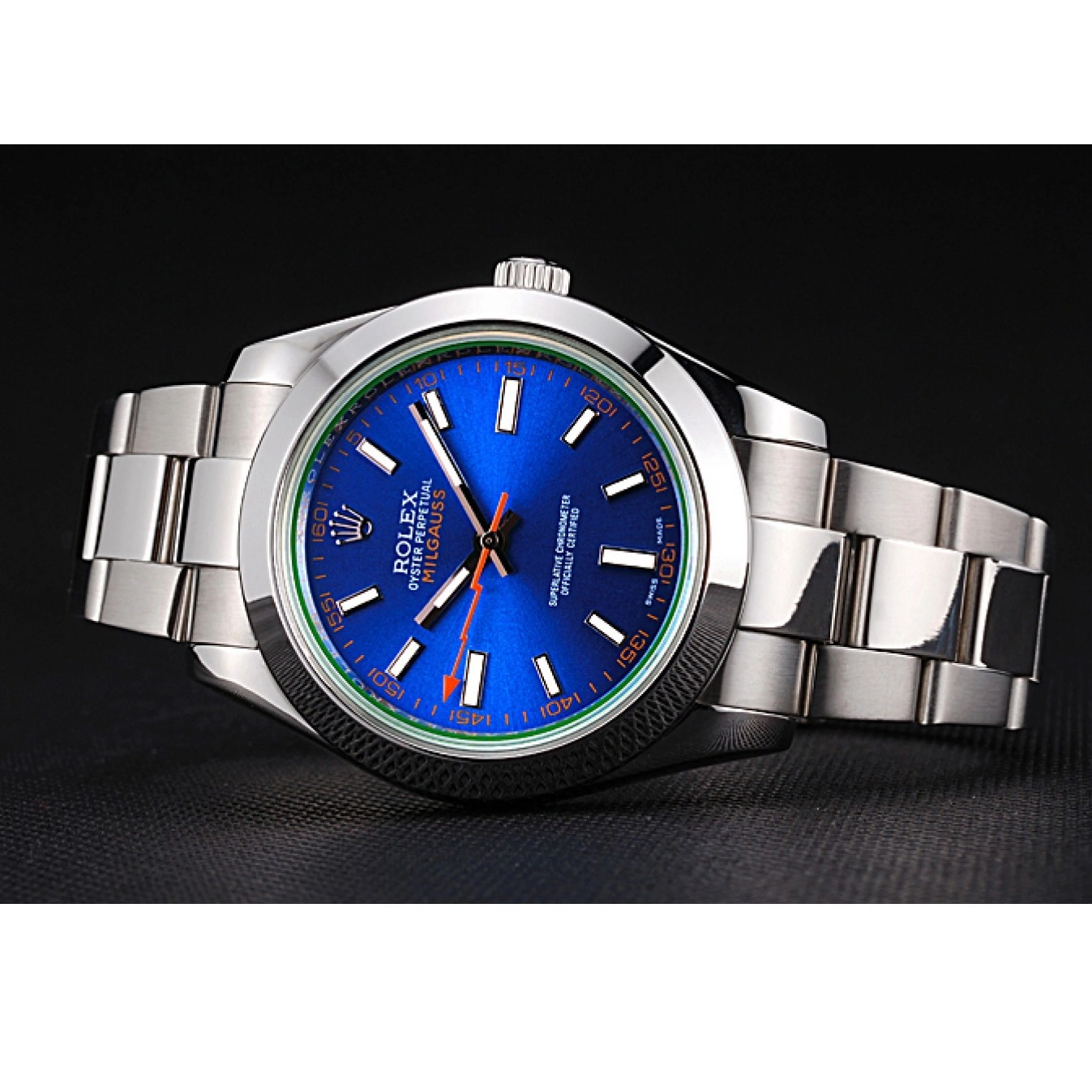 Aaa replica watch Milgauss Steel Dial Bezel Rolex And Blue Case Stainless 622838 0717